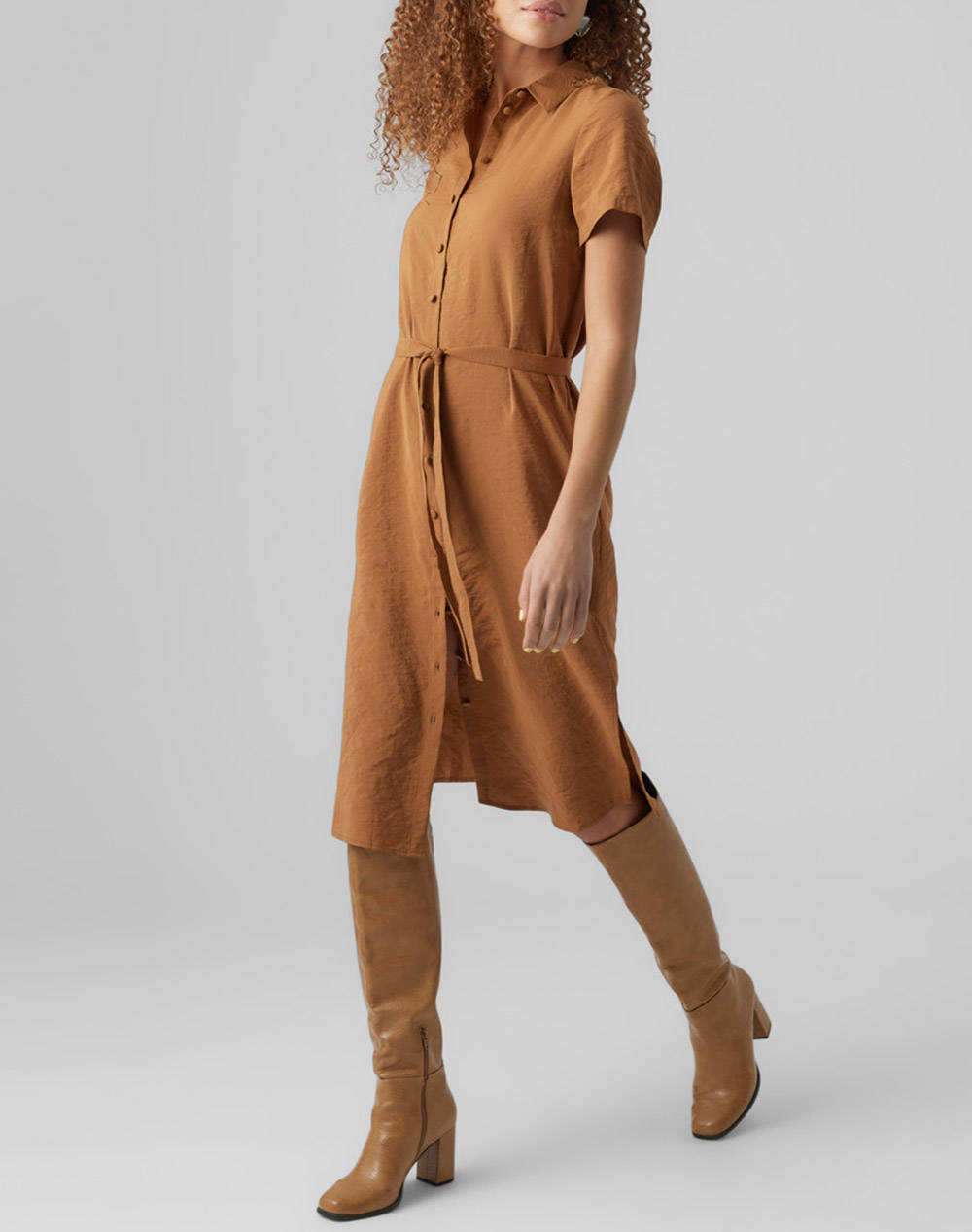 VERO MODA VMQUEENY S/S CALF SHIRT DRESS WVN GA